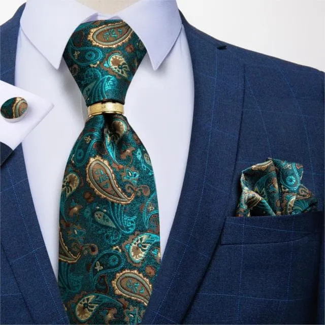 DBG VIP Design Collection Mens Fashion Light Emerald Green Silver Gray Stripes 100 Premium Quality Silk Tie Set Divine Inspiration Styles Earrings