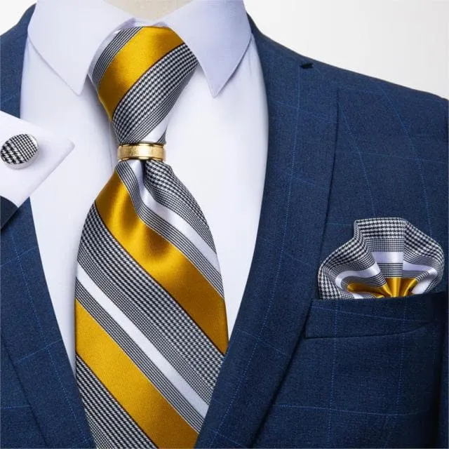 DBG VIP Design Collection Mens Fashion Light Emerald Green Silver Gray Stripes 100 Premium Quality Silk Tie Set Divine Inspiration Styles Earrings