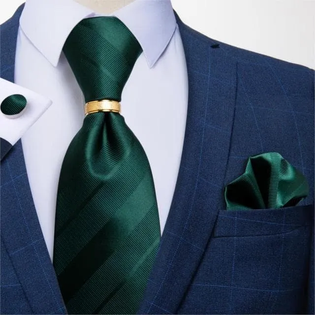 DBG VIP Design Collection Mens Fashion Light Emerald Green Silver Gray Stripes 100 Premium Quality Silk Tie Set Divine Inspiration Styles Earrings
