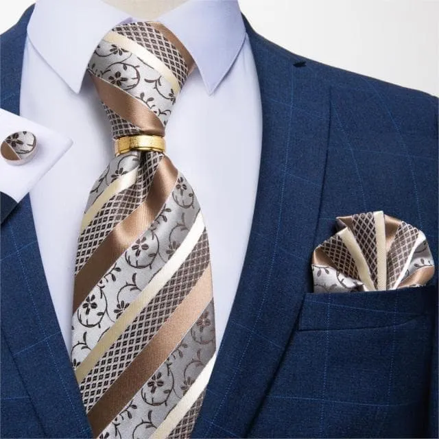 DBG VIP Design Collection Mens Fashion Light Emerald Green Silver Gray Stripes 100 Premium Quality Silk Tie Set Divine Inspiration Styles Earrings