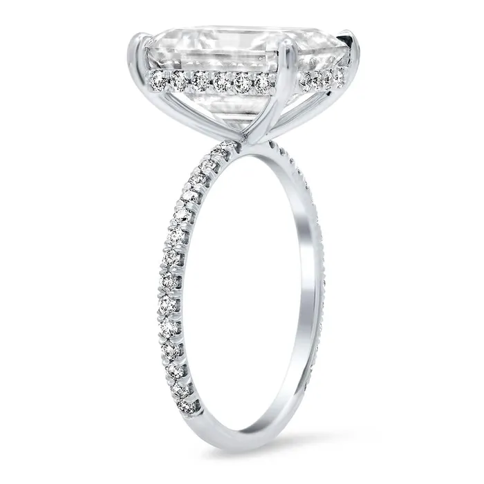 deBebians Dainty Pave Diamond Engagement Ring with Hidden Under Halo Rings