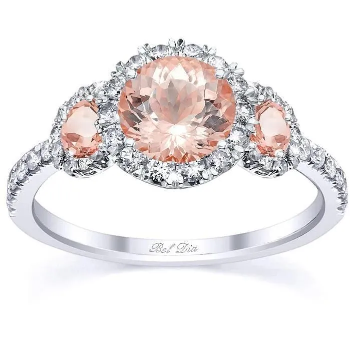 deBebians Morganite Rose Gold Halo Three Stone Ring Rings