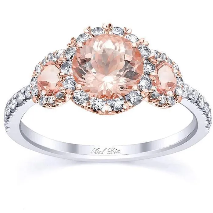 deBebians Morganite Rose Gold Halo Three Stone Ring Rings