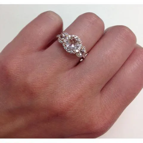 deBebians Morganite Rose Gold Halo Three Stone Ring Rings