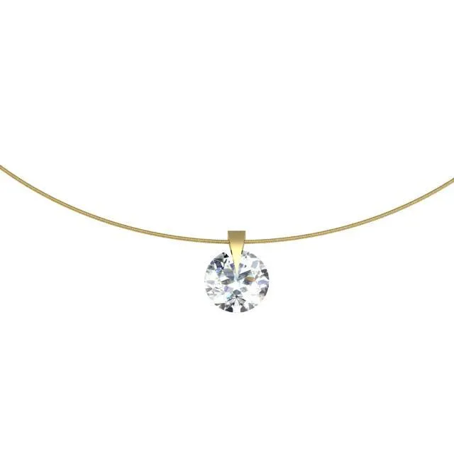 deBebians Necklaces Single Prong Round Diamond Pendant Necklace