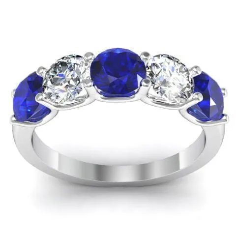 deBebians Rings 200cttw U Prong Blue Sapphire and Diamond Five Stone Band