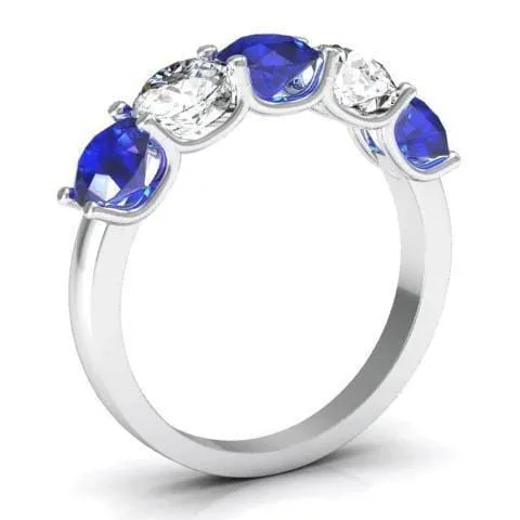 deBebians Rings 200cttw U Prong Blue Sapphire and Diamond Five Stone Band
