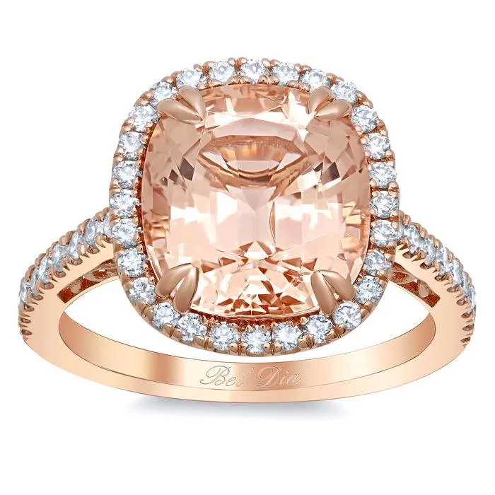 deBebians Rings Morganite Rose Gold Halo Engagement Ring with Floral Basket deBebians Rings Morganite Rose Gold Halo Engagement Ring with Floral Basket