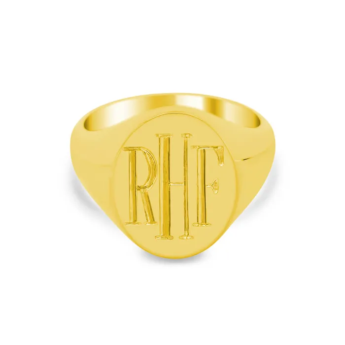 deBebians Rings Womens Oval Signet Ring Large Hand Engraved Roman Monogram