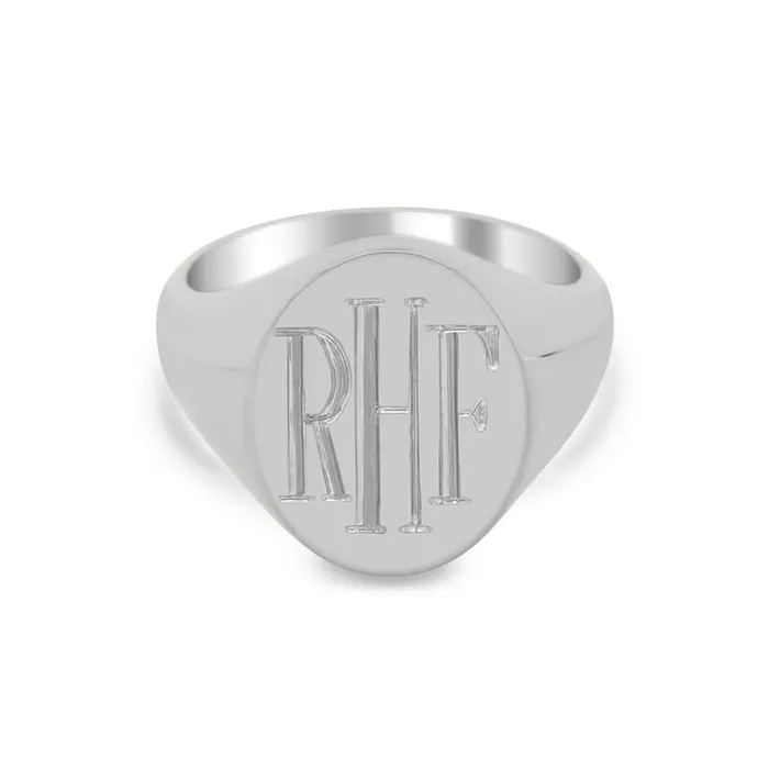 deBebians Rings Womens Oval Signet Ring Large Hand Engraved Roman Monogram