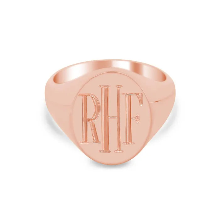 deBebians Rings Womens Oval Signet Ring Large Hand Engraved Roman Monogram