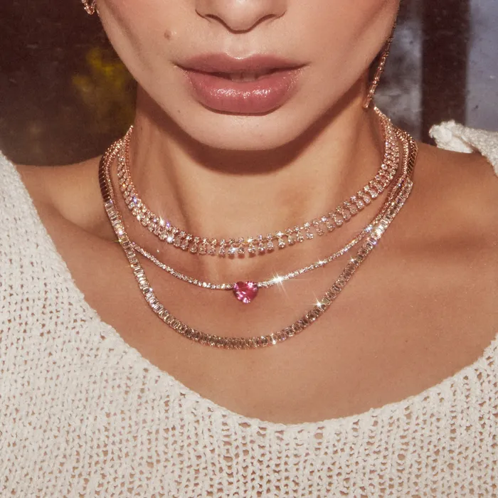 DIAMOND HEPBURN NECKLACE WITH HEART SHAPED PINK SAPPHIRE CENTER anitako Necklaces