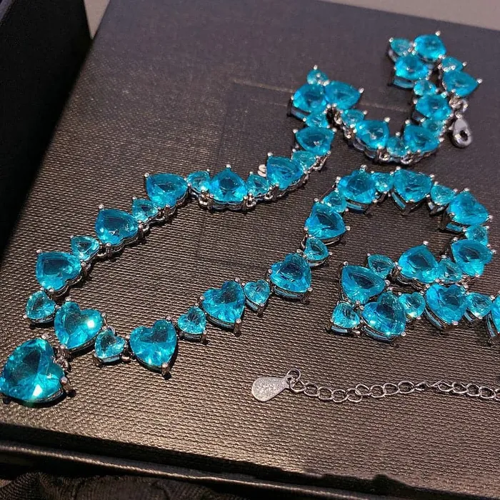 Divine Inspiration Styles CHARLIN Womens Fashion Elegant Luxury Statement Sea Blue Cubic Zirconia Necklace Necklaces