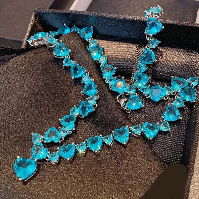 Divine Inspiration Styles CHARLIN Womens Fashion Elegant Luxury Statement Sea Blue Cubic Zirconia Necklace Necklaces