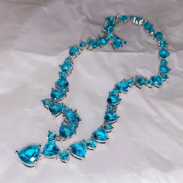 Divine Inspiration Styles CHARLIN Womens Fashion Elegant Luxury Statement Sea Blue Cubic Zirconia Necklace Necklaces