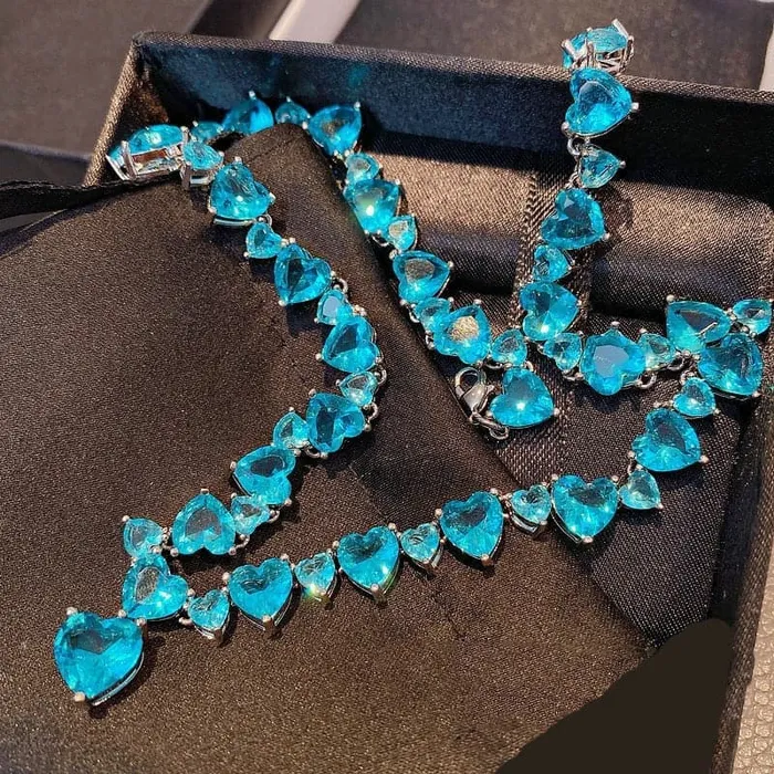 Divine Inspiration Styles CHARLIN Womens Fashion Elegant Luxury Statement Sea Blue Cubic Zirconia Necklace Necklaces