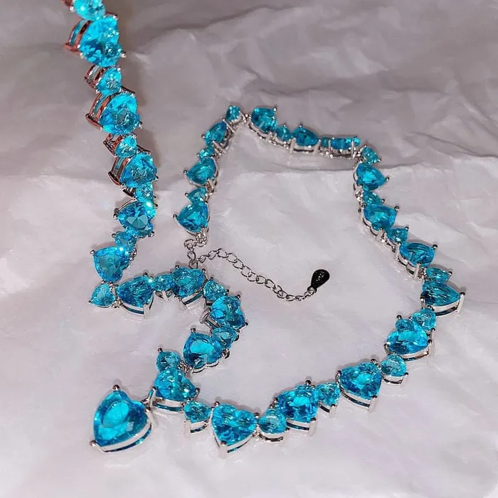 Divine Inspiration Styles CHARLIN Womens Fashion Elegant Luxury Statement Sea Blue Cubic Zirconia Necklace Necklaces