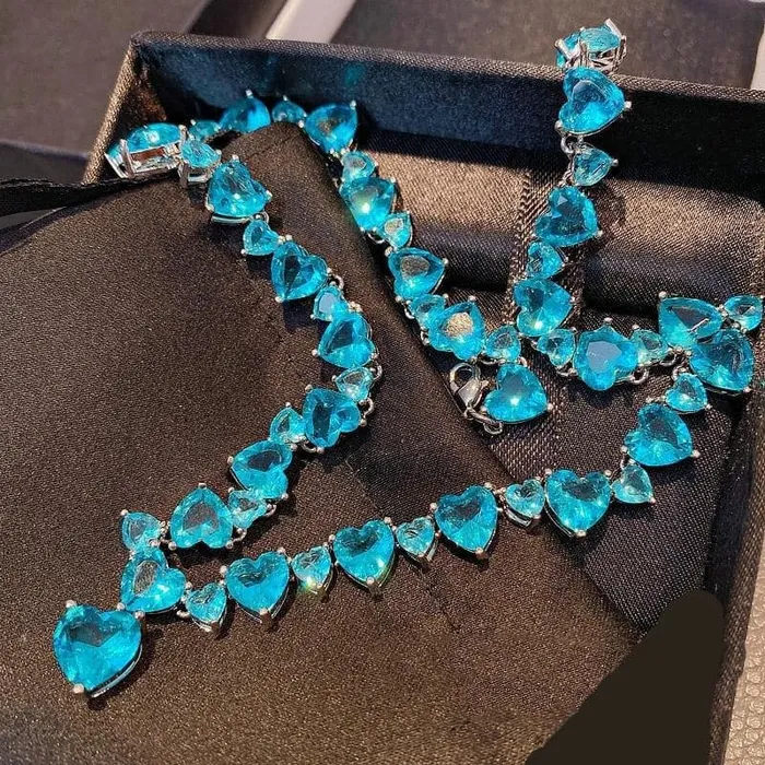 Divine Inspiration Styles CHARLIN Womens Fashion Elegant Luxury Statement Sea Blue Cubic Zirconia Necklace Necklaces