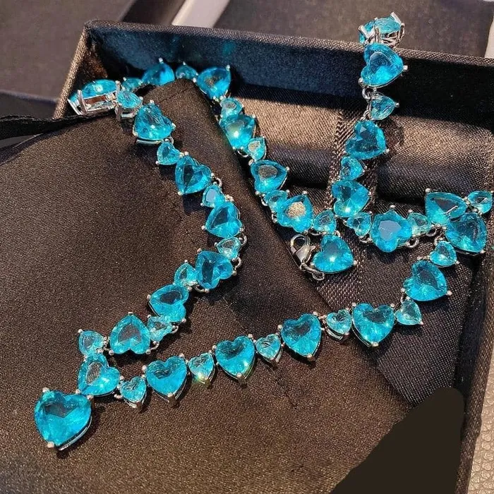 Divine Inspiration Styles CHARLIN Womens Fashion Elegant Luxury Statement Sea Blue Cubic Zirconia Necklace Necklaces