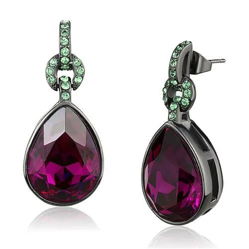 Earrings Alamode TK2726 IP Light Black IP Gun Stainless Steel Earrings with Top Grade Crystal in Fuchsia Earrings Alamode TK2726 IP Light Black IP Gun Stainless Steel Earrings with Top Grade Crystal in Fuchsia