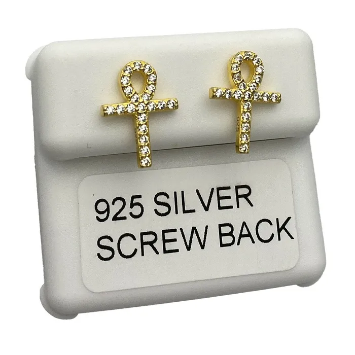 Earrings Bling Cartel 14k Gold Plated over 925 Sterling Silver Ankh Cross Earrings Earrings Bling Cartel 14k Gold Plated over 925 Sterling Silver Ankh Cross Earrings