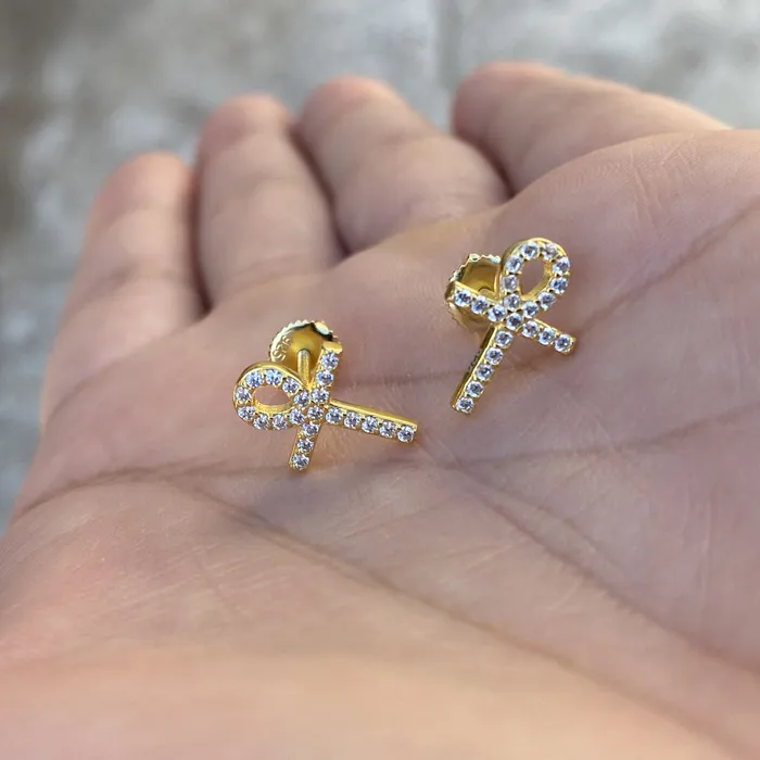 Earrings Bling Cartel 14k Gold Plated over 925 Sterling Silver Ankh Cross Earrings Earrings Bling Cartel 14k Gold Plated over 925 Sterling Silver Ankh Cross Earrings