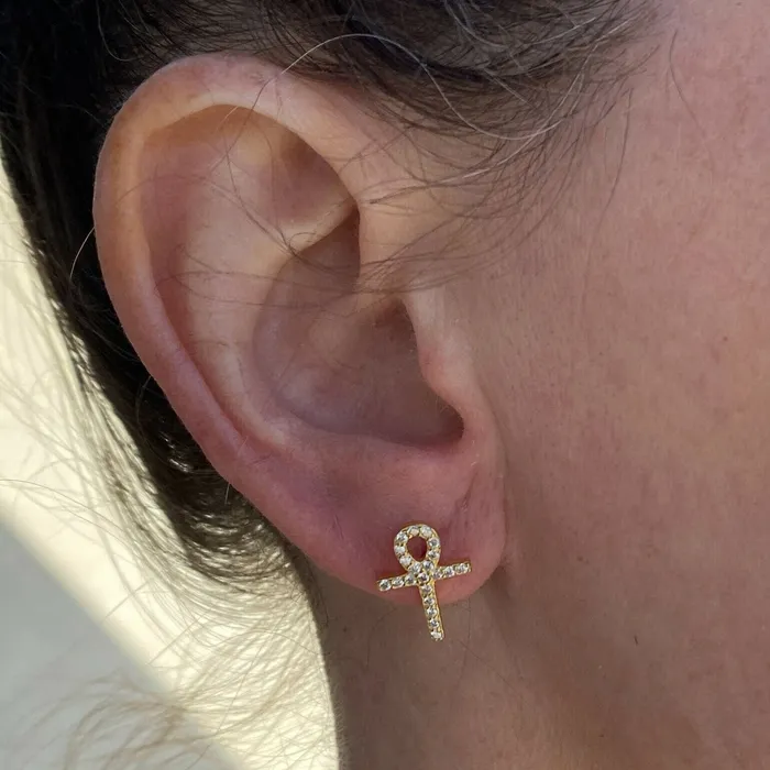 Earrings Bling Cartel 14k Gold Plated over 925 Sterling Silver Ankh Cross Earrings Earrings Bling Cartel 14k Gold Plated over 925 Sterling Silver Ankh Cross Earrings