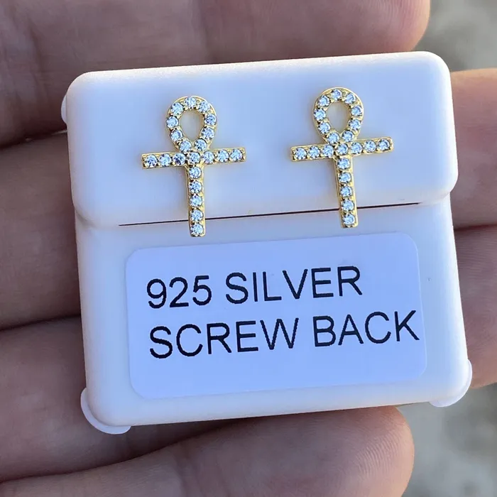 Earrings Bling Cartel 14k Gold Plated over 925 Sterling Silver Ankh Cross Earrings Earrings Bling Cartel 14k Gold Plated over 925 Sterling Silver Ankh Cross Earrings