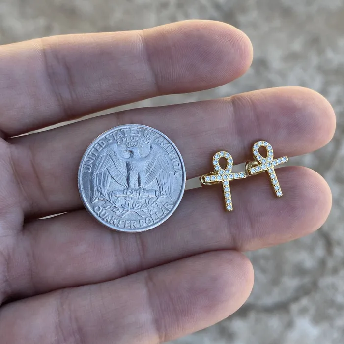 Earrings Bling Cartel 14k Gold Plated over 925 Sterling Silver Ankh Cross Earrings Earrings Bling Cartel 14k Gold Plated over 925 Sterling Silver Ankh Cross Earrings