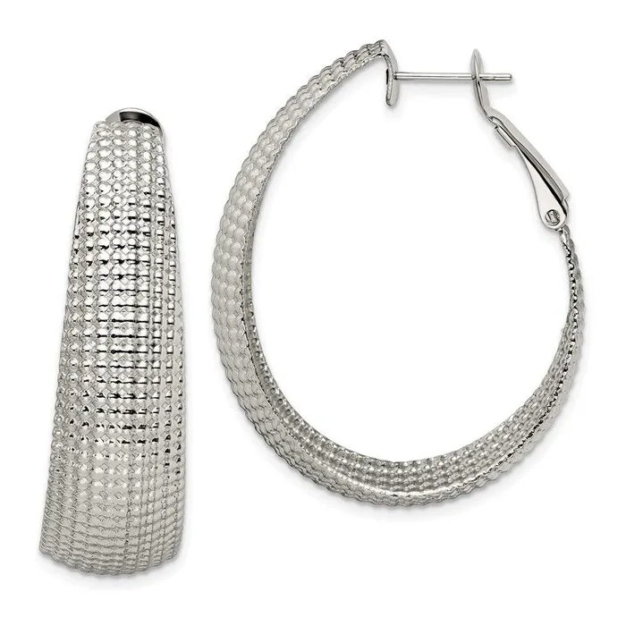 Earrings Chisel Stainless Steel Textured Oval Hoop Earrings