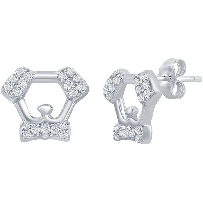 Earrings Classic Classic Womens Earrings Sterling Silver Dog White CZ Stone Stud Post Back D7924 Earrings Classic Classic Womens Earrings Sterling Silver Dog White CZ Stone Stud Post Back D7924
