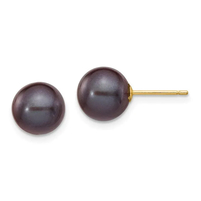 Earrings Jewelry 14k 89mm Black Round Freshwater Cultured Pearl Stud Post Earrings