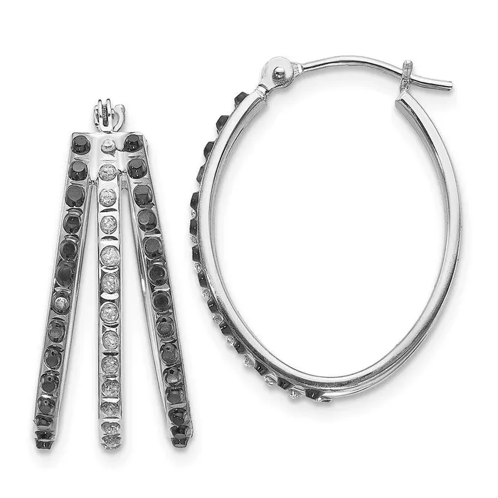 Earrings Jewelry 14k WG Diamond Fascination Black W Diamond Triple Oval Hinged Hoop Ear Earrings Jewelry 14k WG Diamond Fascination Black W Diamond Triple Oval Hinged Hoop Ear