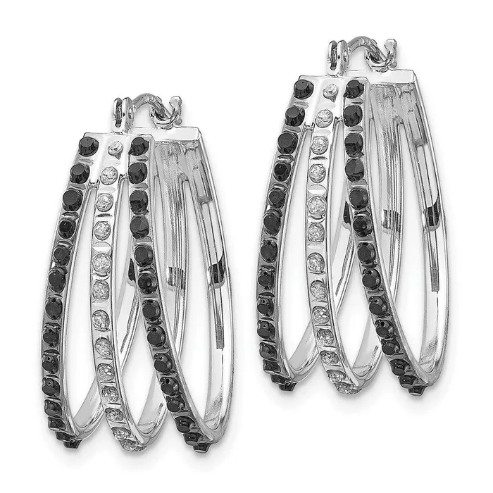 Earrings Jewelry 14k WG Diamond Fascination Black W Diamond Triple Oval Hinged Hoop Ear Earrings Jewelry 14k WG Diamond Fascination Black W Diamond Triple Oval Hinged Hoop Ear