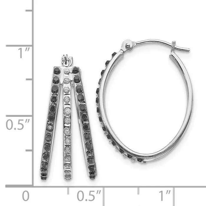 Earrings Jewelry 14k WG Diamond Fascination Black W Diamond Triple Oval Hinged Hoop Ear Earrings Jewelry 14k WG Diamond Fascination Black W Diamond Triple Oval Hinged Hoop Ear