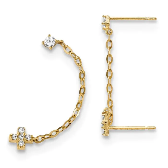 Earrings Jewelry Madi K Kids 14k Double Post wChain CZ Cross Earring single Earrings Jewelry Madi K Kids 14k Double Post wChain CZ Cross Earring single