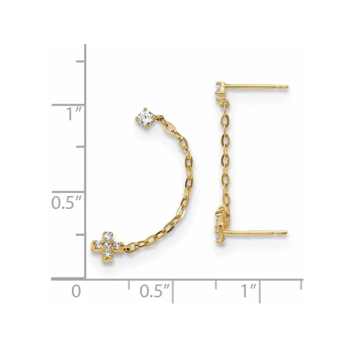 Earrings Jewelry Madi K Kids 14k Double Post wChain CZ Cross Earring single Earrings Jewelry Madi K Kids 14k Double Post wChain CZ Cross Earring single