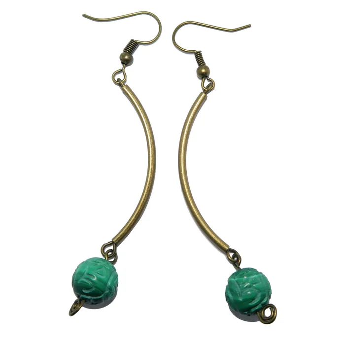 Earrings Satin Crystals Malachite Earrings Green Emerald Isle Curves