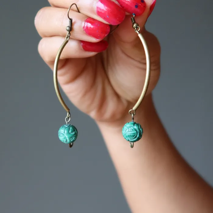 Earrings Satin Crystals Malachite Earrings Green Emerald Isle Curves