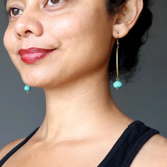 Earrings Satin Crystals Malachite Earrings Green Emerald Isle Curves