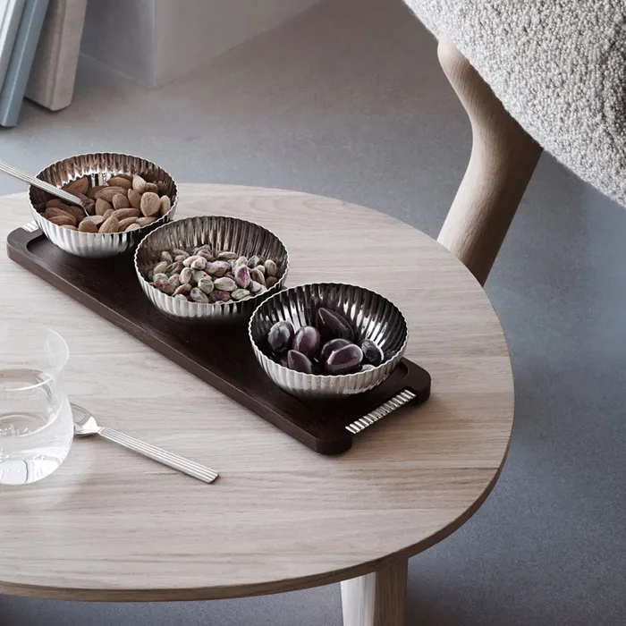 Georg Jensen Bernadotte Triple Bowl Set in Stand Wood Stainless Steel Georg Jensen Earrings