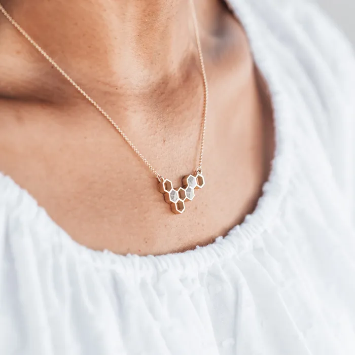 Honeycomb Cremation Necklace in 14K Rose Gold closebymejewelry Necklaces