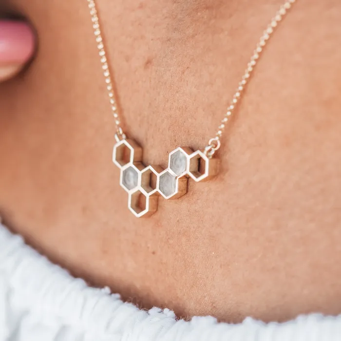 Honeycomb Cremation Necklace in 14K Rose Gold closebymejewelry Necklaces