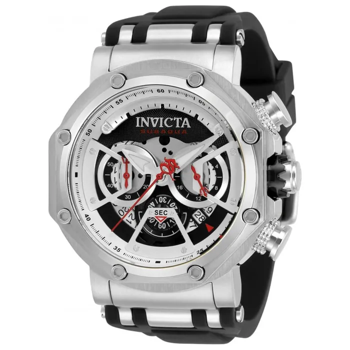 Invicta Rings Invicta Mens Chronograph Watch Subaqua Silver Tone Case Black Dial Strap 32188