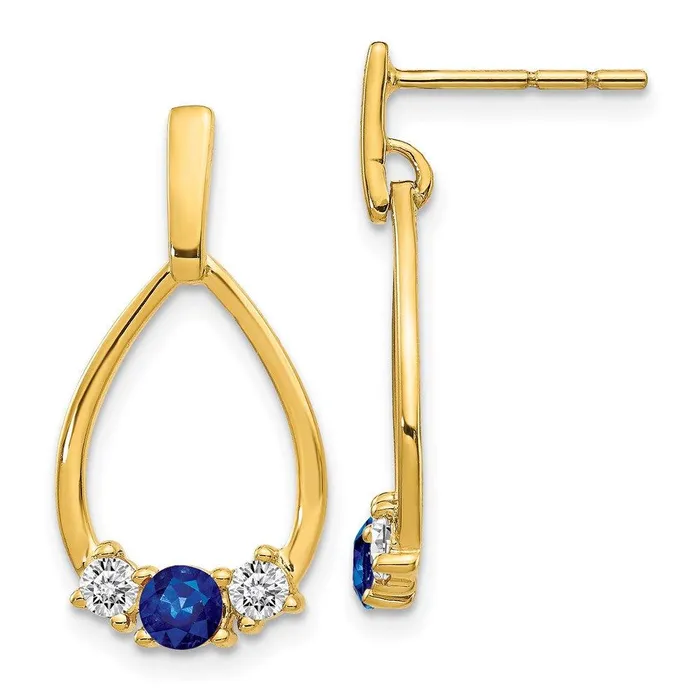Jewelry 14K Gold w Blue White Sapphire Post Dangle Earrings Earrings