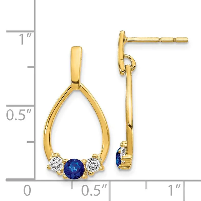 Jewelry 14K Gold w Blue White Sapphire Post Dangle Earrings Earrings Jewelry 14K Gold w Blue White Sapphire Post Dangle Earrings Earrings