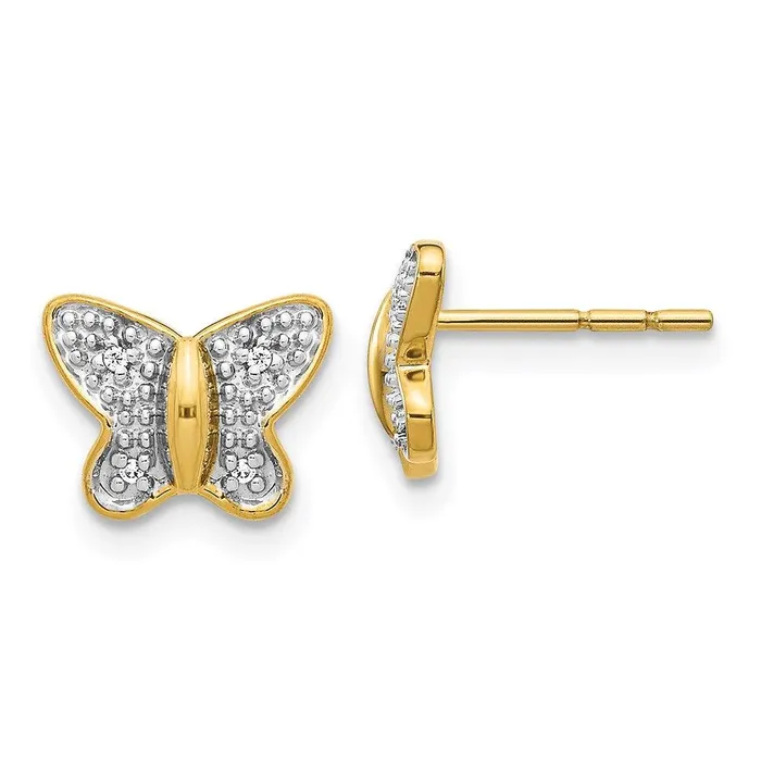 Jewelry 14k wRhodium Diamond Butterfly Post Earrings Earrings