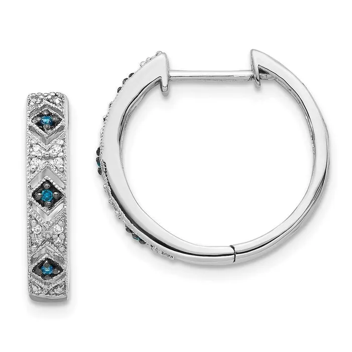 Jewelry Earrings 14K White Gold BlueWhite Diamond Hinged Hoop Earrings