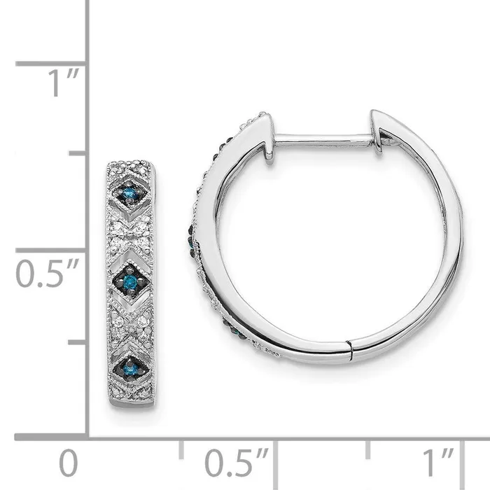 Jewelry Earrings 14K White Gold BlueWhite Diamond Hinged Hoop Earrings Jewelry Earrings 14K White Gold BlueWhite Diamond Hinged Hoop Earrings