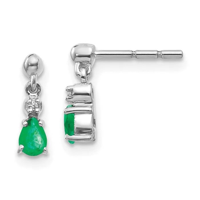 Jewelry Earrings 14k White Gold Emerald Diamond Dangle Post Earrings